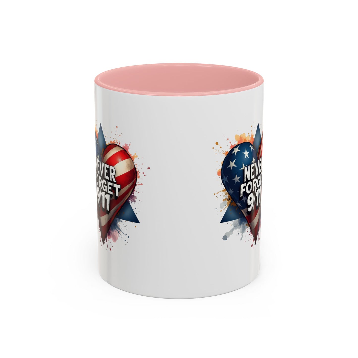 Never Forget 9/11 Heart Accent Coffee Mug – Patriotic Memorial 11/15oz
