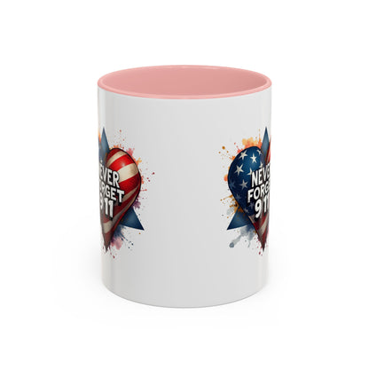 Never Forget 9/11 Heart Accent Coffee Mug – Patriotic Memorial 11/15oz