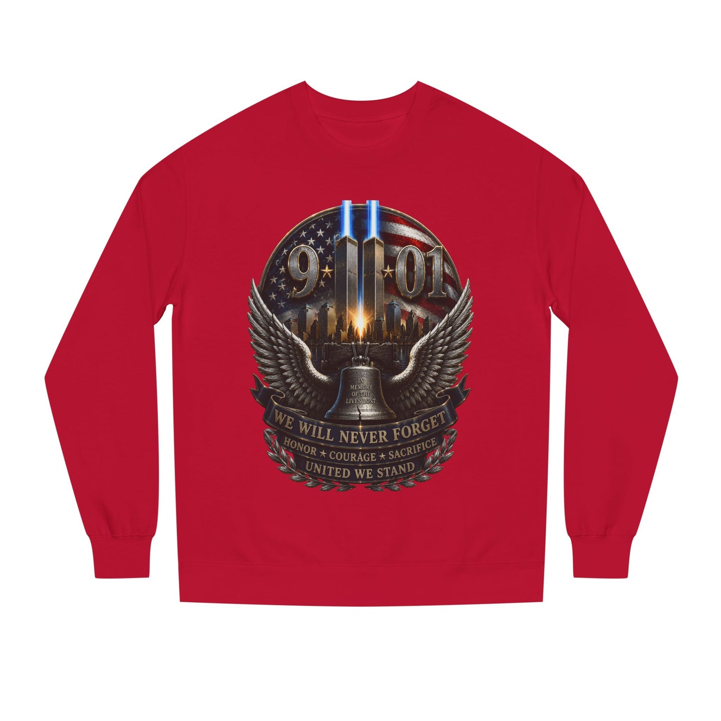 9/11 Memorial Sweatshirt — We Will Never Forget Tribute Crewneck