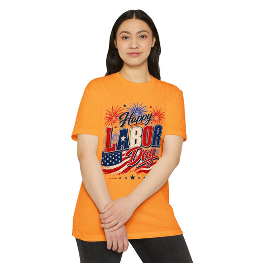 Labor Day T-Shirt — "Happy Labor Day" Patriotic Fireworks Tee