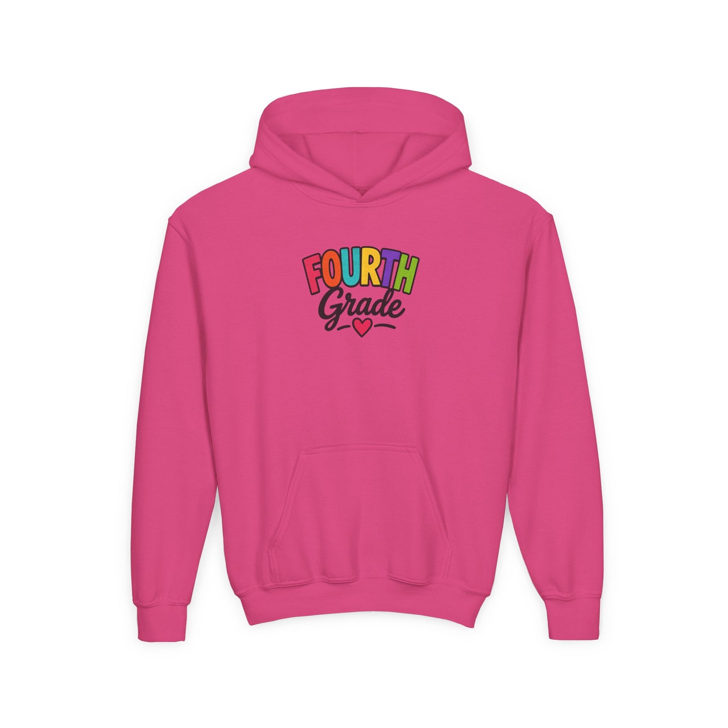 Fourth Grade Hoodie — Colorful Kids School Sweatshirt (“Fourth Grade” with Heart)