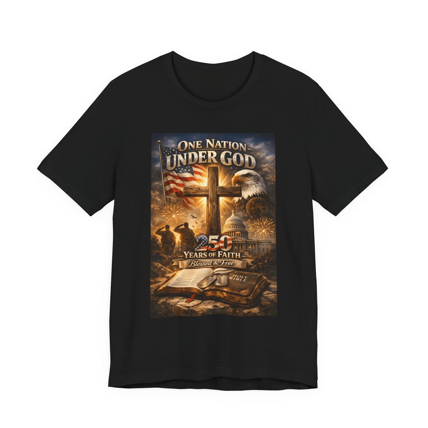One Nation Under God T-Shirt — 250 Years of Faith Patriotic Christian Tee