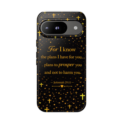 Phone Case — "For I Know" Jeremiah 29:11 Gold Cross Christian Tough Case