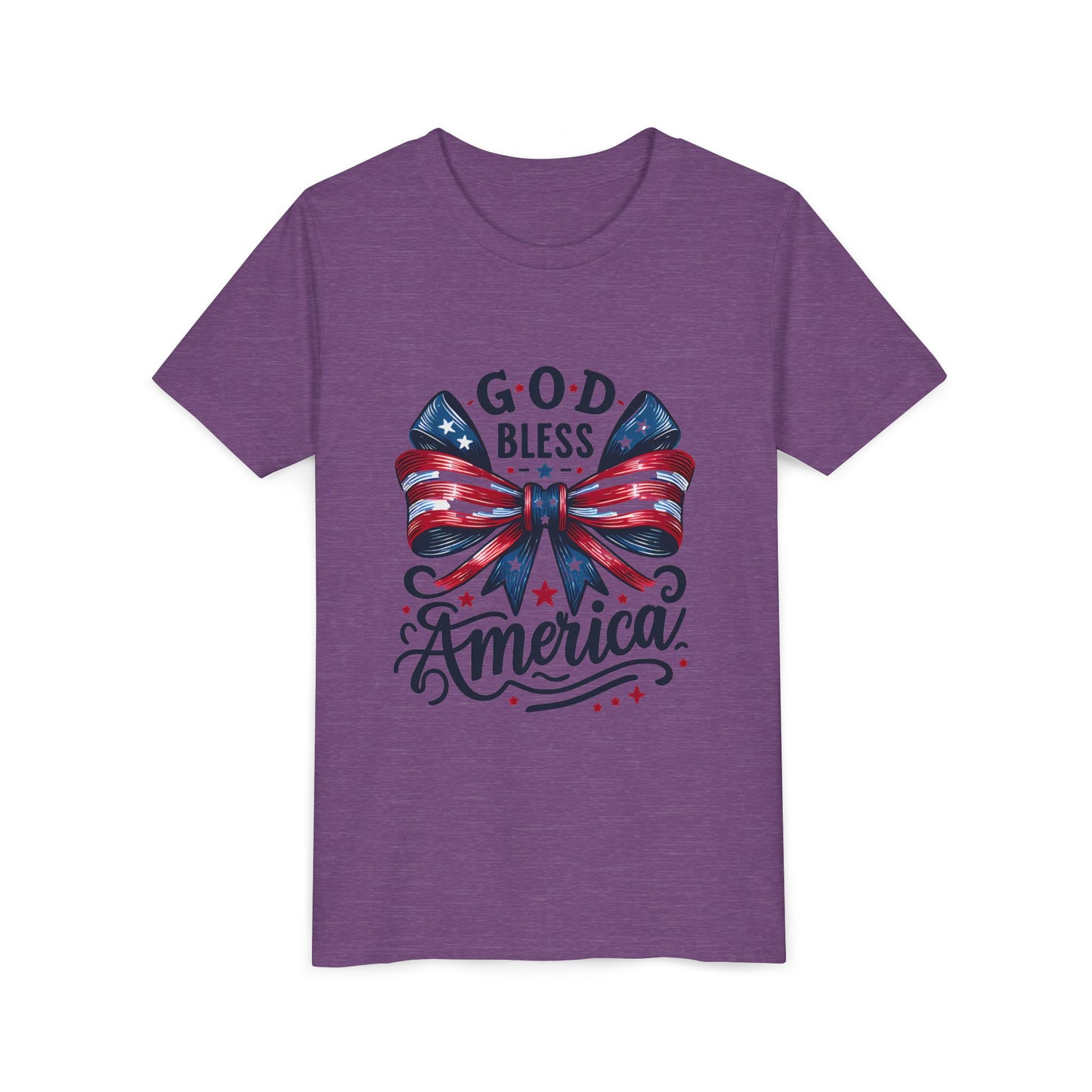 Youth Tee — "God Bless America" Patriotic Bow T-Shirt (4th of July, Memorial Day)