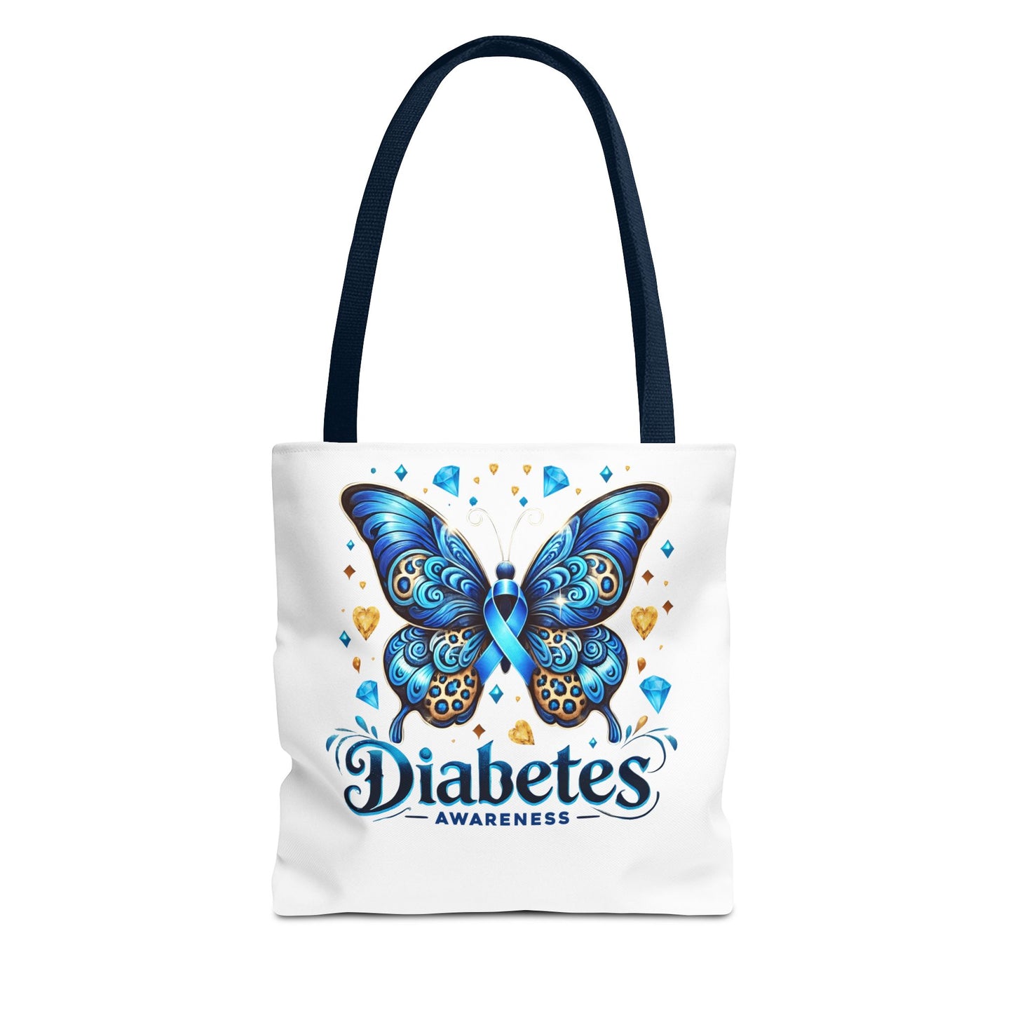 Diabetes Awareness Tote Bag — Blue Butterfly Ribbon Design