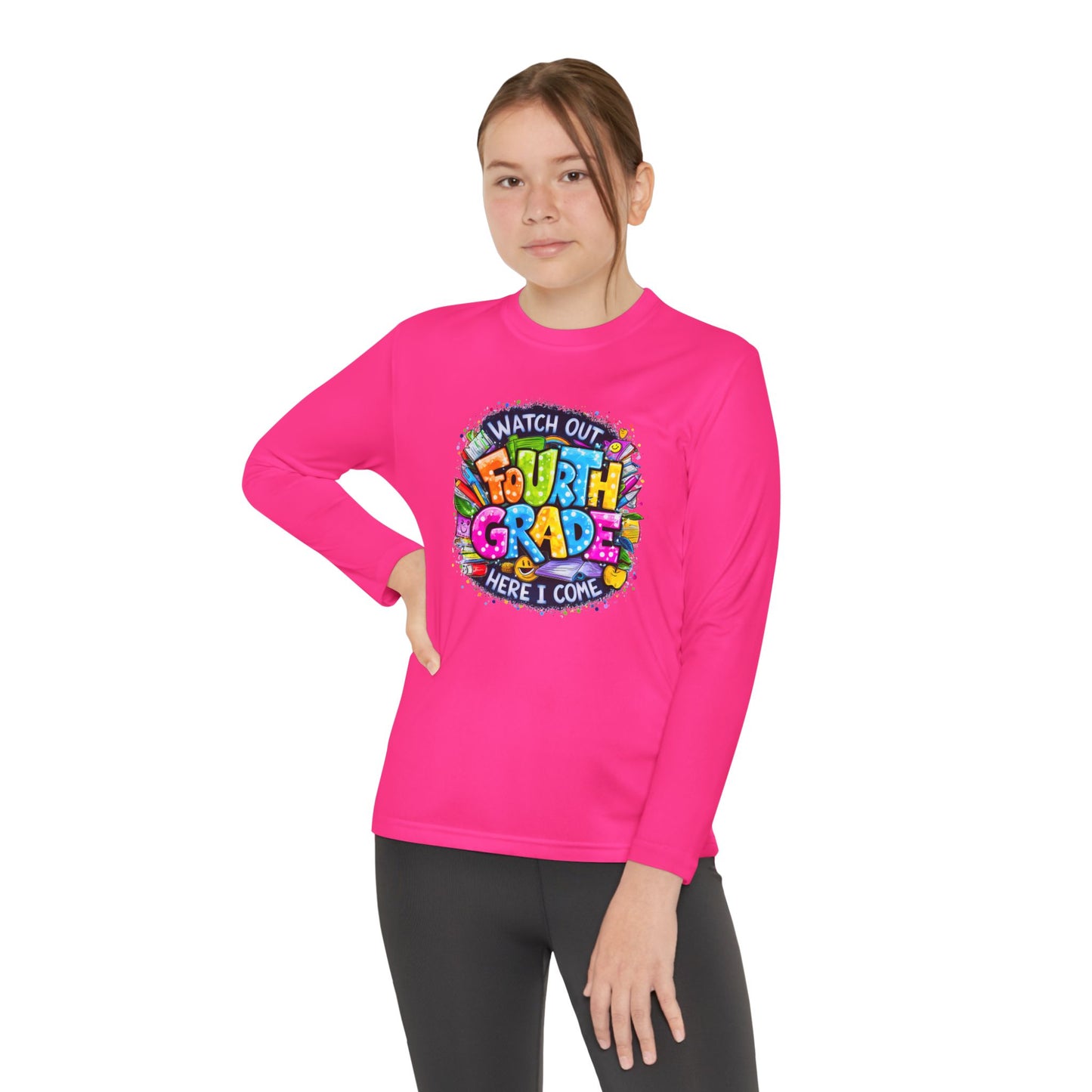 Fourth Grade Kids Long Sleeve Tee — "Watch Out Fourth Grade Here I Come"