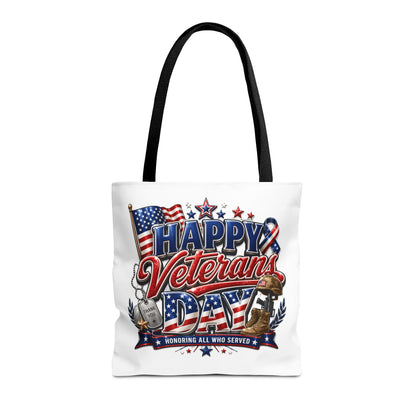 Veterans Day Tote Bag — "Happy Veterans Day" Patriotic All-Over Print