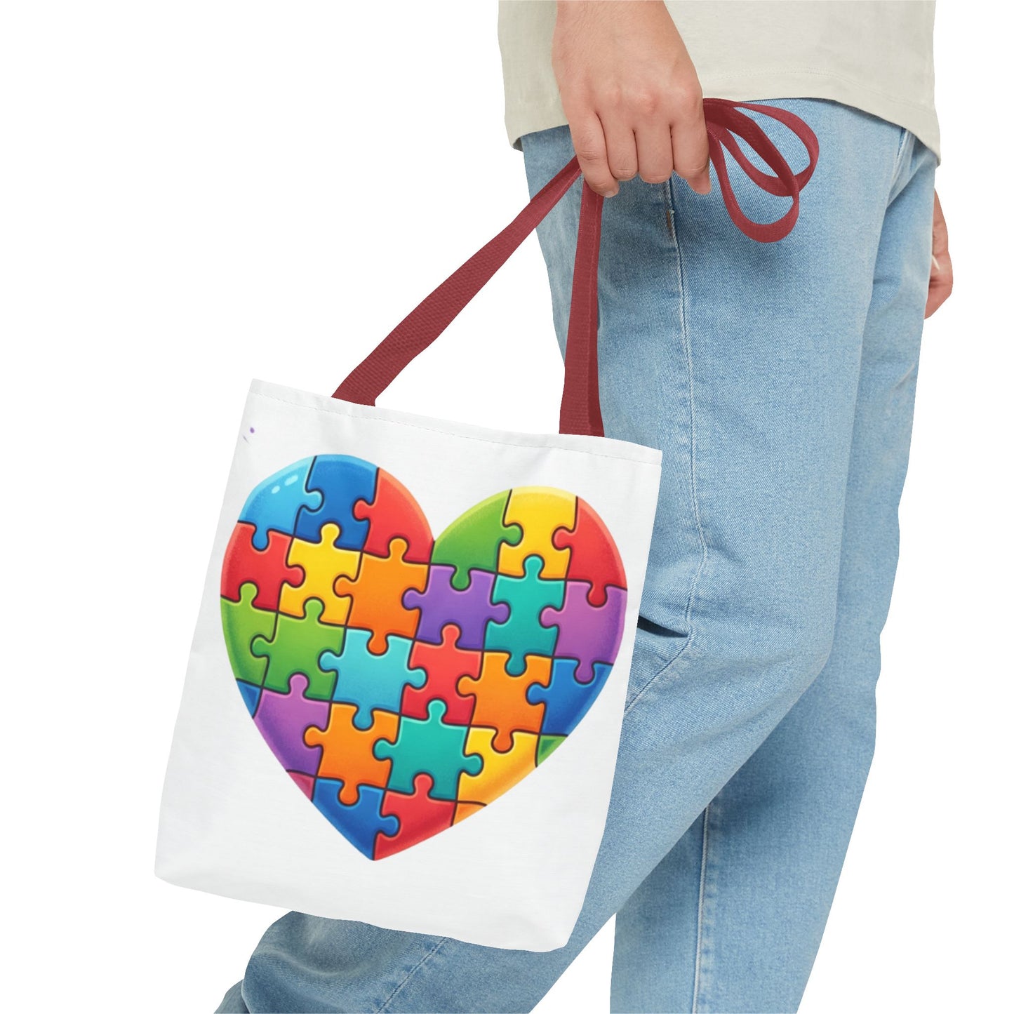 Autism Puzzle Heart Tote Bag - Colorful Awareness Canvas Tote