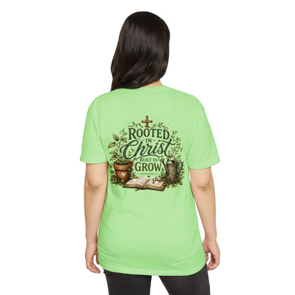 Rooted in Christ T-Shirt – Christian Faith Garden Graphic (Built to Grow)