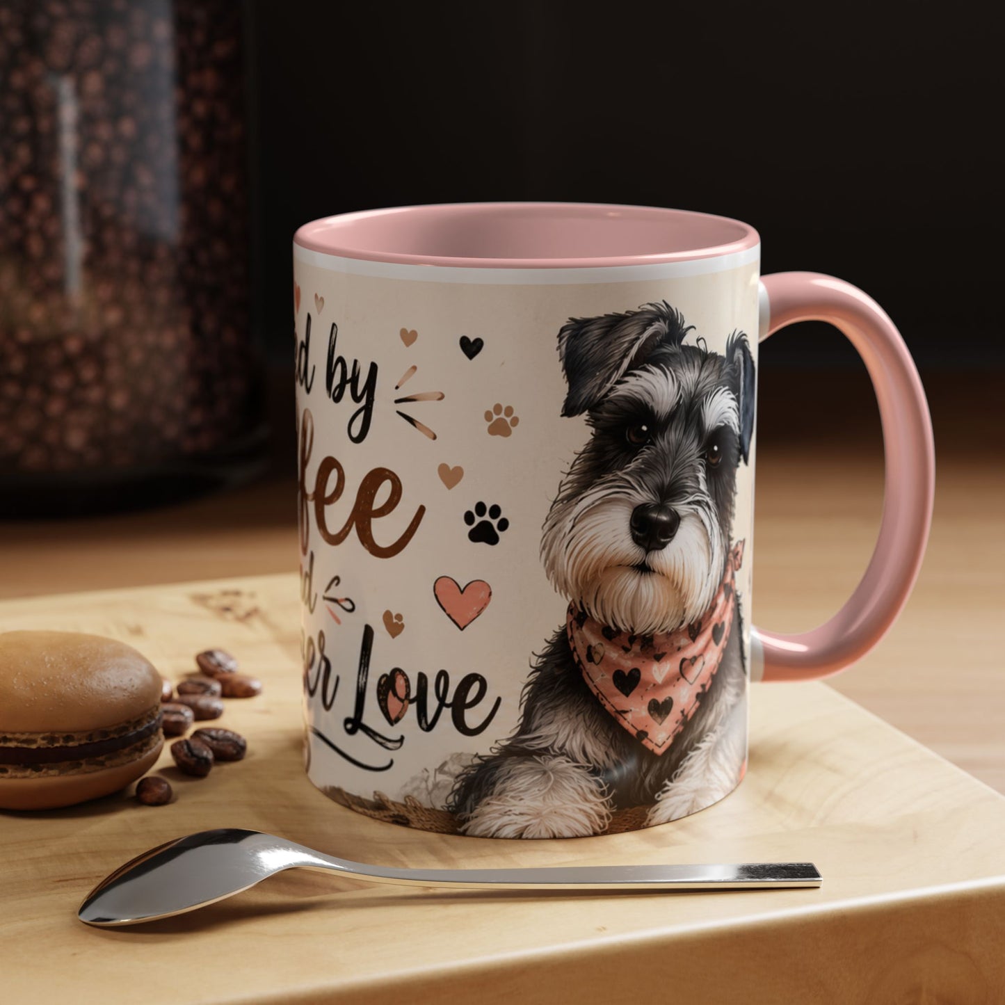 Fueled by Coffee and Schnauzer Love Accent Mug — Dog Lover Coffee Cup (11/15 oz)