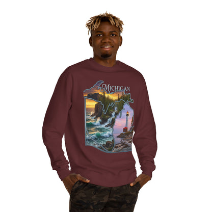 Michigan Lakes State Sweatshirt — Lighthouse & Great Lakes Scenic Pullover