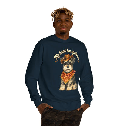 Schnauzer Cowboy Sweatshirt – "My Heart Has Eyeholes" Cute Western Dog Crewneck