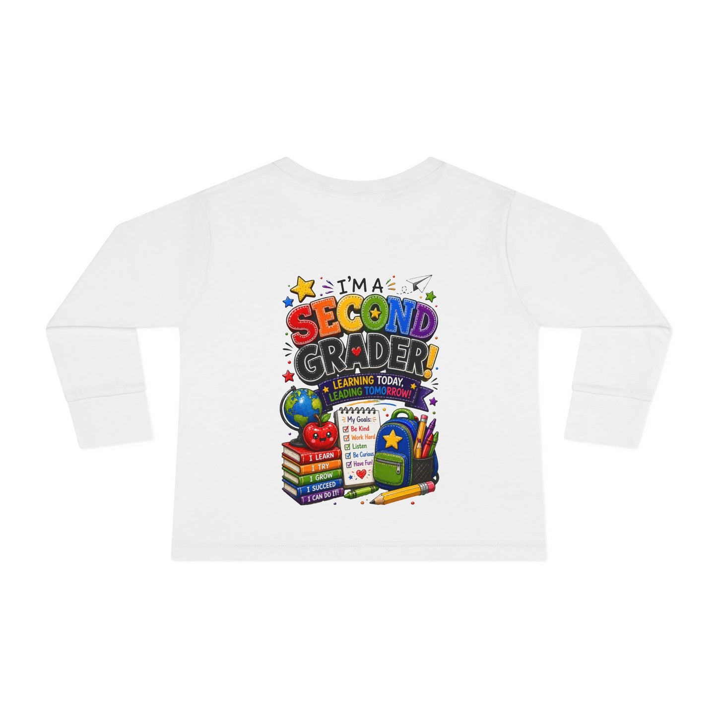 Toddler Long Sleeve Tee — "I'm a Second Grader!" Back-to-School Graphic Shirt