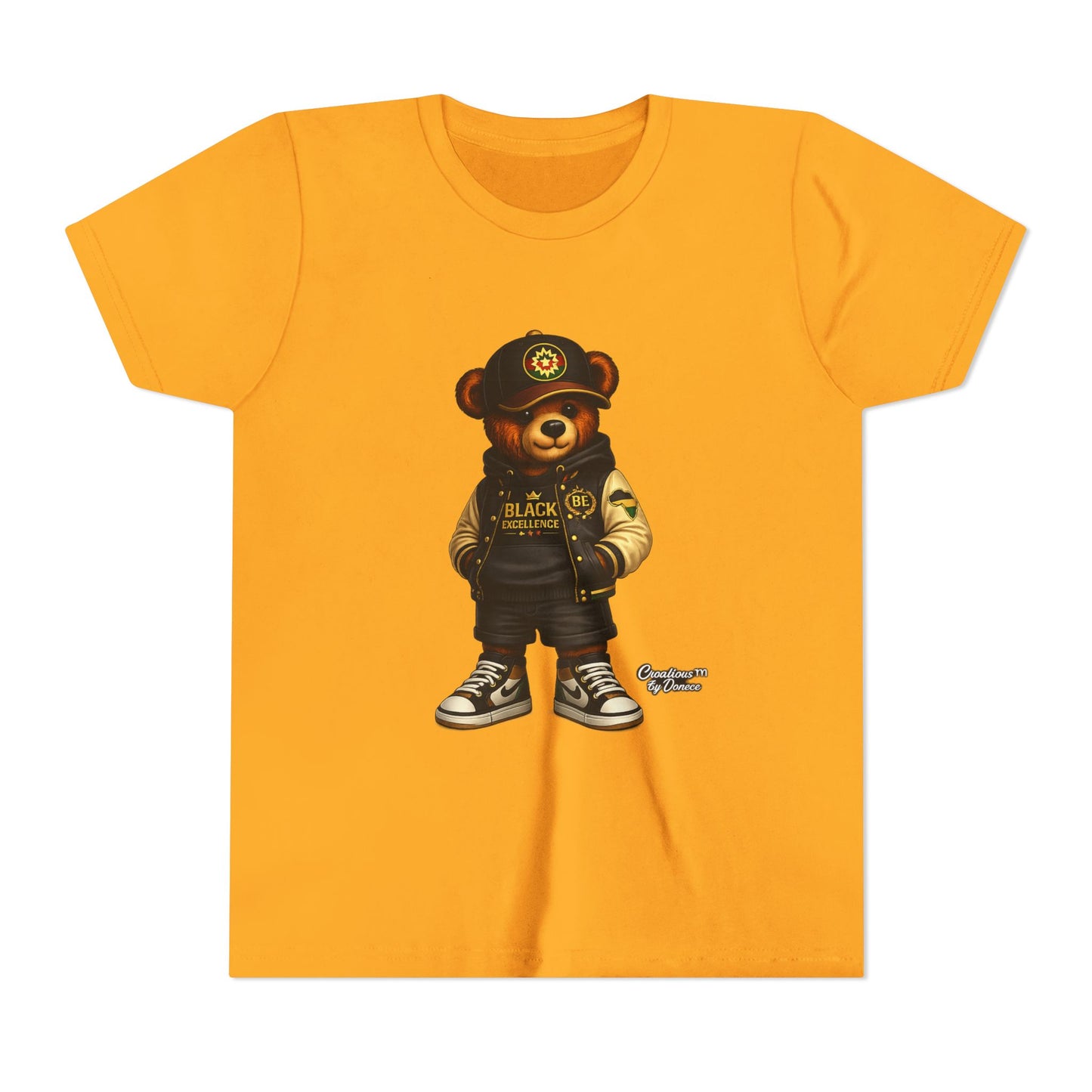 Youth Tee — Streetwear Teddy Bear Graphic (Black Varsity)