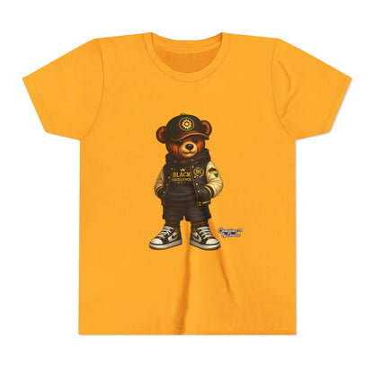 Youth Tee — Streetwear Teddy Bear Graphic (Black Varsity)