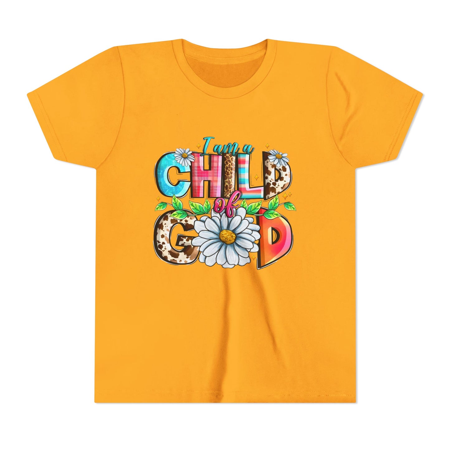 Youth Tee — "I Am a Child of God" Floral Christian Graphic