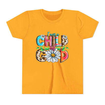 Youth Tee — "I Am a Child of God" Floral Christian Graphic