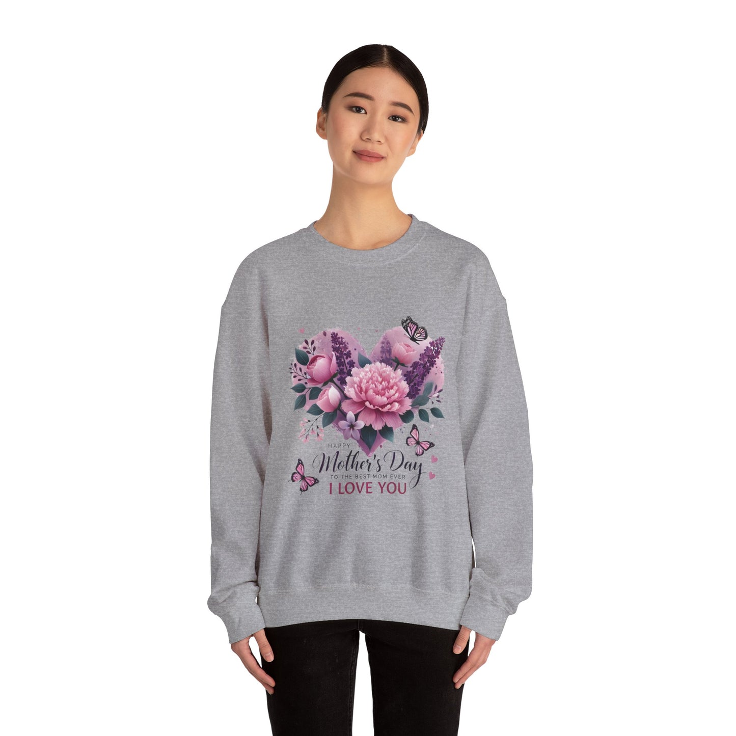 Mother's Day Floral Crewneck Sweatshirt — “Mother's Day I Love You” Heart Design