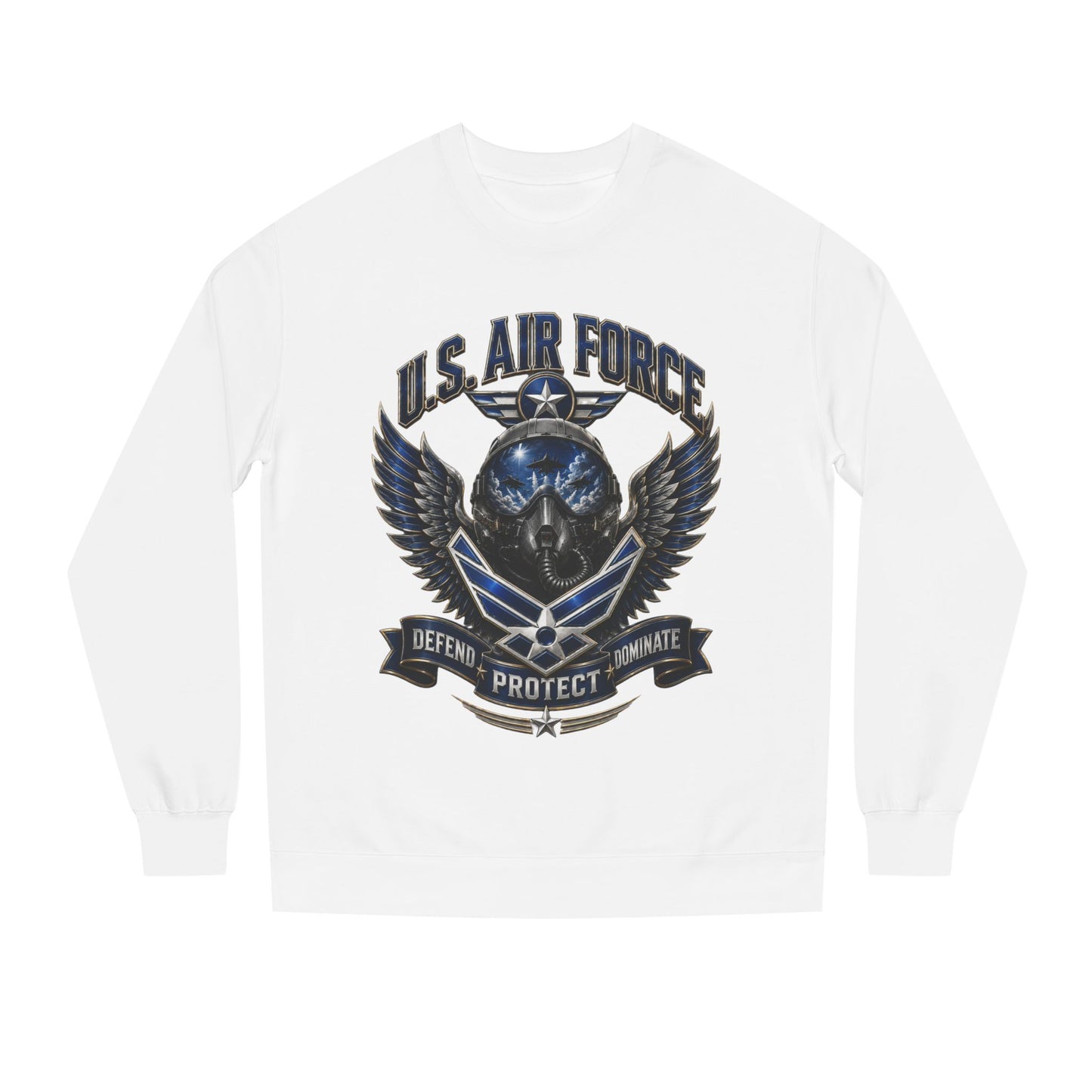U.S. Air Force Skull Crewneck Sweatshirt — Defend Protect Dominate Tactical Pullover