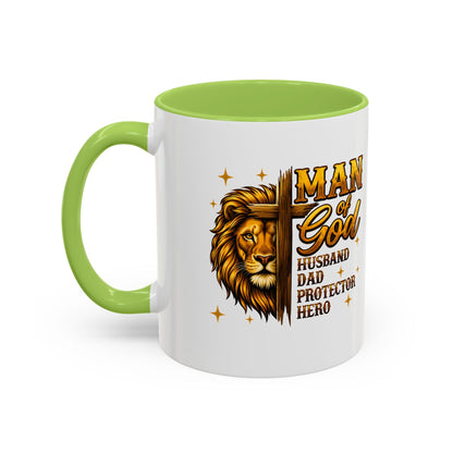 Man of God Lion Coffee Mug — 'Man of God' Religious Gift for Husband, Dad, Protector