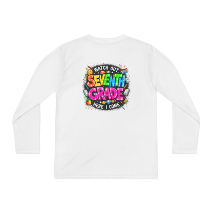 Seventh Grade Youth Long Sleeve Tee — "Watch Out Seventh Grade Here I Come" Back-to-School Shirt