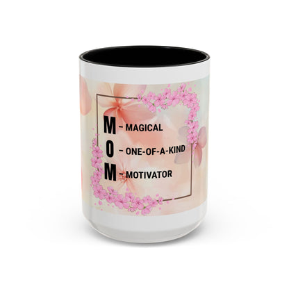 Mom Acronym Coffee Mug — "MOM: Magical • One-of-a-Kind • Motivator" Floral Accent