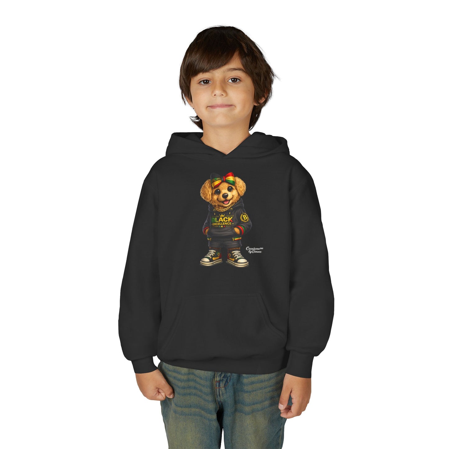 Youth Hoodie — Black Excellence Bear Graphic Sweatshirt (Kids)