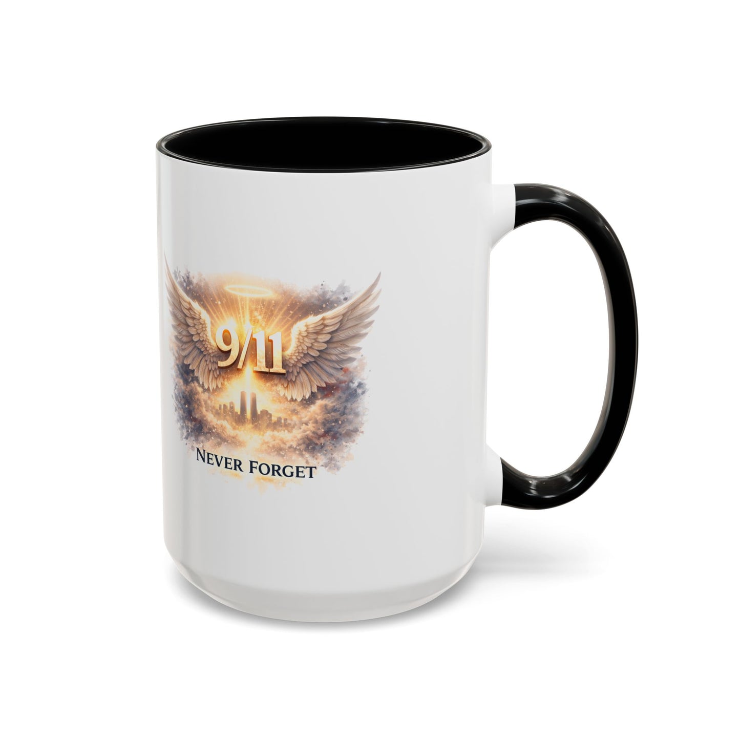 9/11 Never Forget Accent Coffee Mug — Memorial Tribute Ceramic Mug