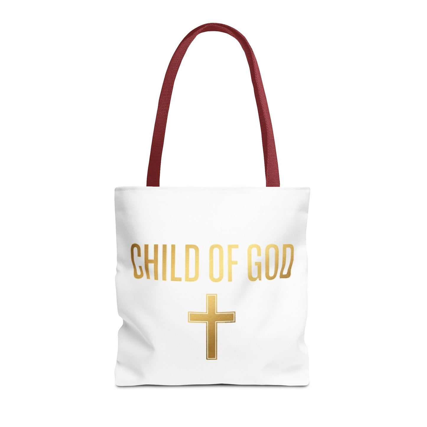 Child of God Tote Bag — Gold Cross Religious Canvas Tote