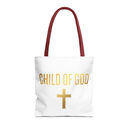 Child of God Tote Bag — Gold Cross Religious Canvas Tote