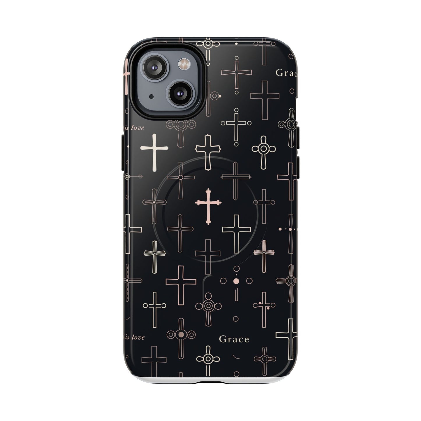 Magnetic Phone Case — Black Crosses "Grace" Protective Cover