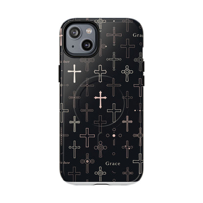 Magnetic Phone Case — Black Crosses "Grace" Protective Cover