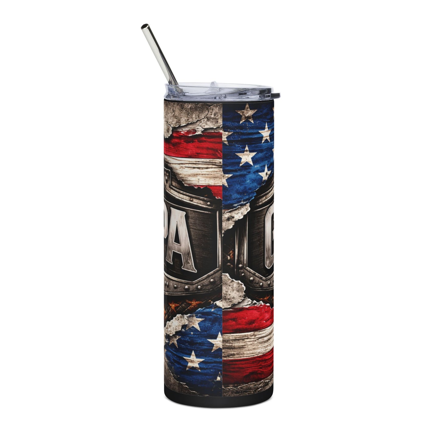 Grandpa Patriotic Stainless Steel Tumbler — 20oz USA Flag Shield Travel Cup