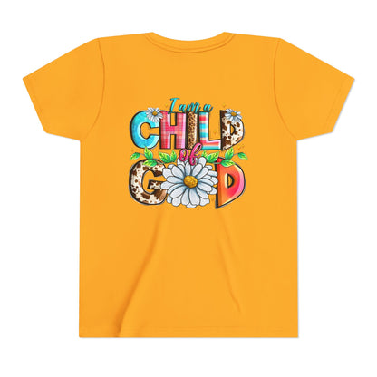 Youth Tee — "I Am a Child of God" Floral Christian Graphic