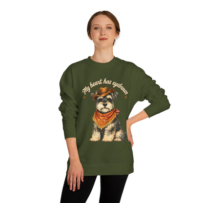 Schnauzer Cowboy Sweatshirt – "My Heart Has Eyeholes" Cute Western Dog Crewneck