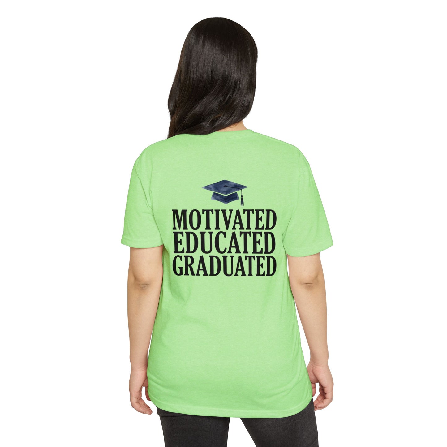 Graduation Tee — "Motivated Educated Graduated" Cap Design