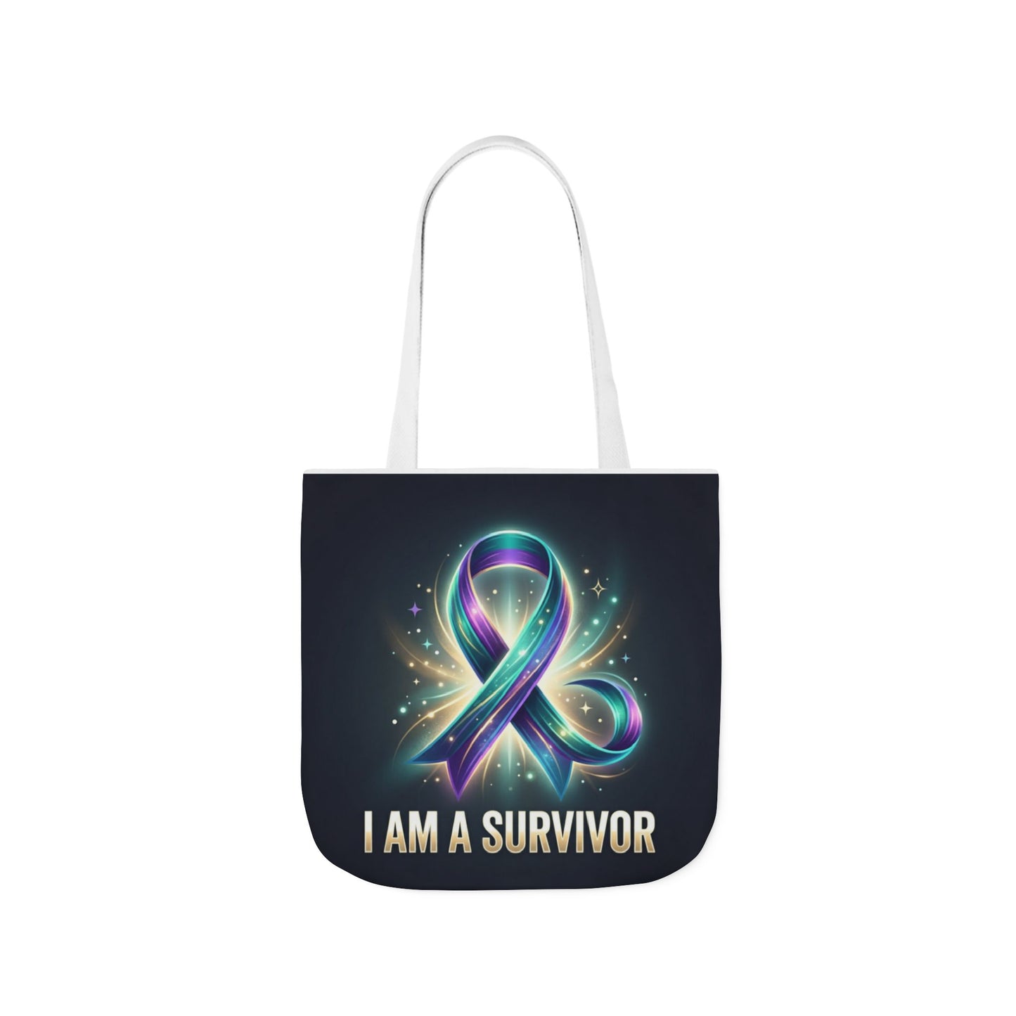 Survivor Ribbon Canvas Tote Bag — "I Am a Survivor" Inspirational Awareness Tote