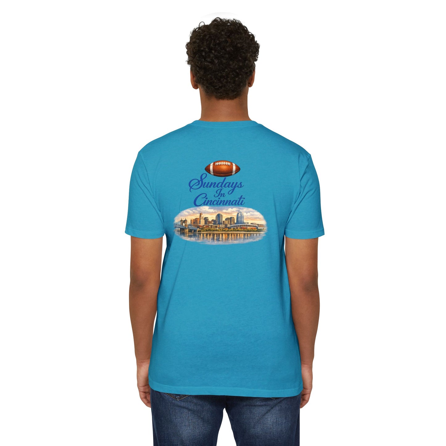 Sundays in Cincinnati Football T-Shirt — City Skyline Game Day Tee