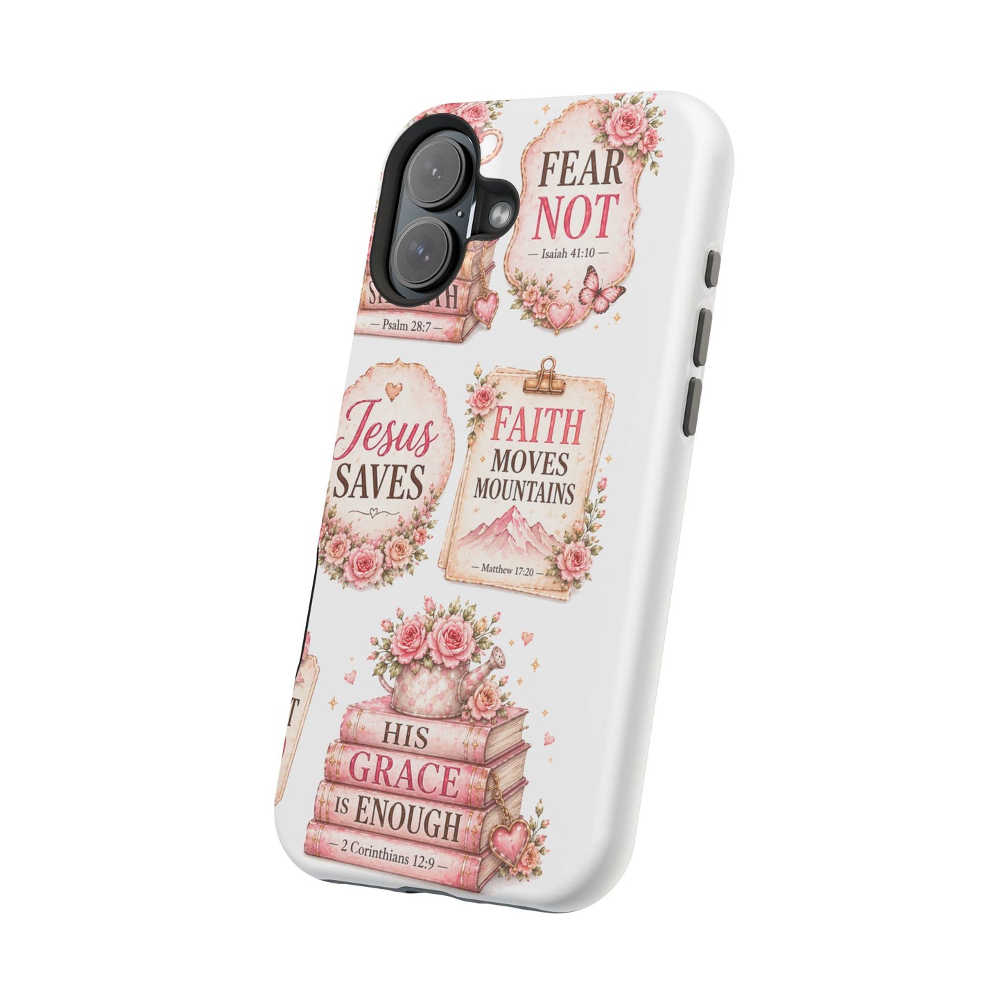 Christian Phone Case - "Fear Not, Faith Moves Mountains, Jesus Saves" Floral Magnetic Impact-Resistant Case