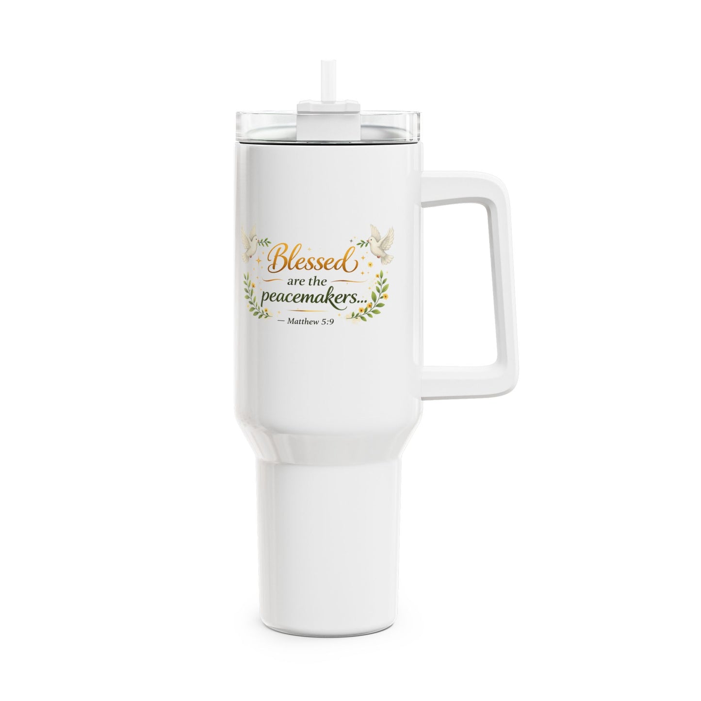 Tumbler — “Blessed Are the Peacemakers” 40oz Floral Scripture Travel Mug