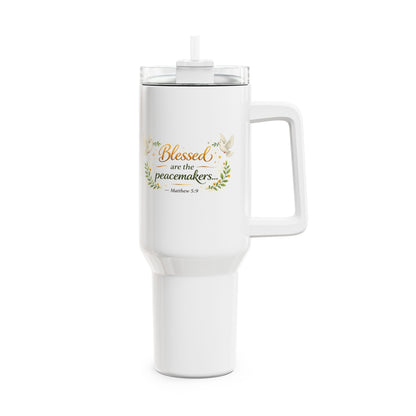 Tumbler — “Blessed Are the Peacemakers” 40oz Floral Scripture Travel Mug