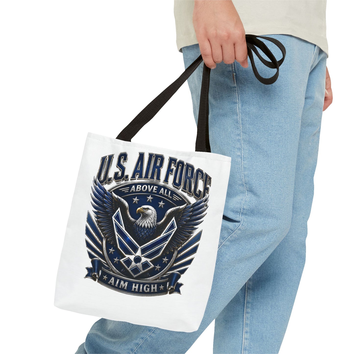 U.S. Air Force Eagle Tote Bag - "Aim High" Military Canvas Tote
