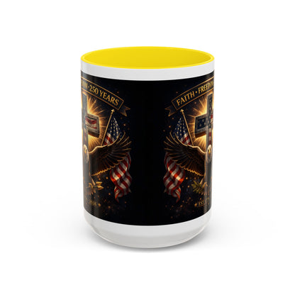 Patriotic Faith & Freedom Accent Coffee Mug — Eagle, Cross & American Flag (1776–2026)