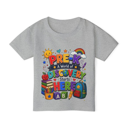 Toddler T‑Shirt — "Pre-K: A World of Discovery Starts Here" Colorful Back-to-School Tee