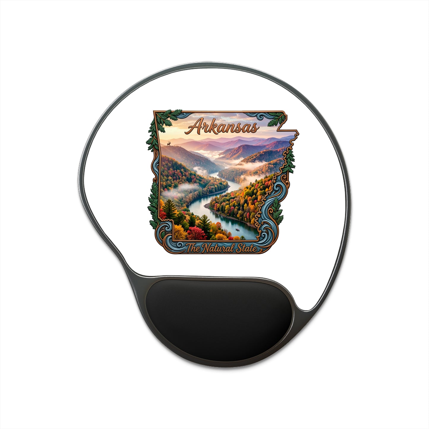 Arkansas Scenic State Map Mouse Pad with Wrist Rest — The Natural State Office Accessory