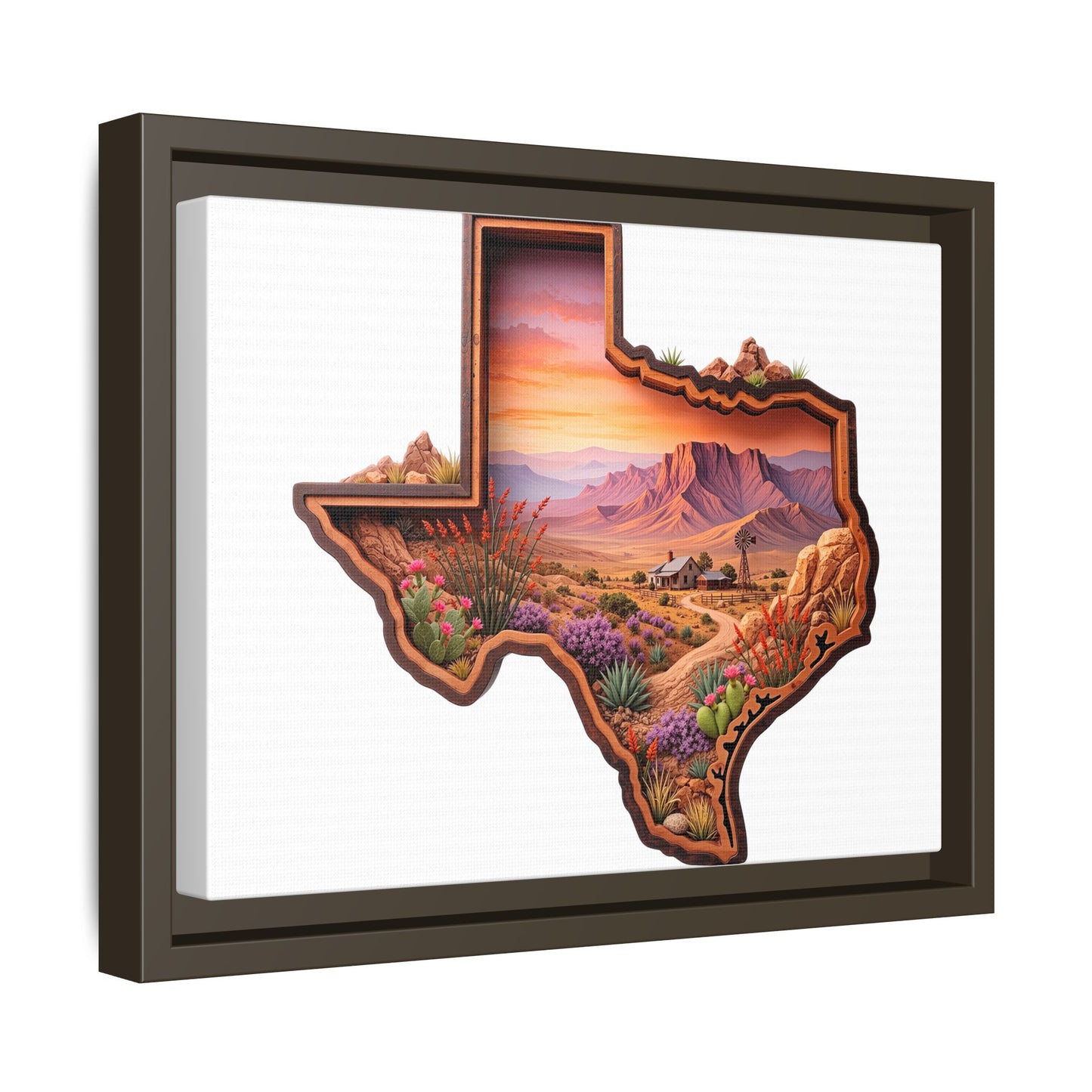 Framed Texas Landscape Matte Canvas — Desert Sunset State Art Print
