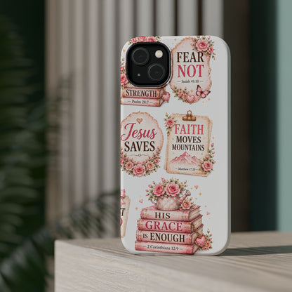 Christian Phone Case - "Fear Not, Faith Moves Mountains, Jesus Saves" Floral Magnetic Impact-Resistant Case
