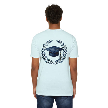 Graduation Cap Laurel T-Shirt — Navy Watercolor Grad Tee
