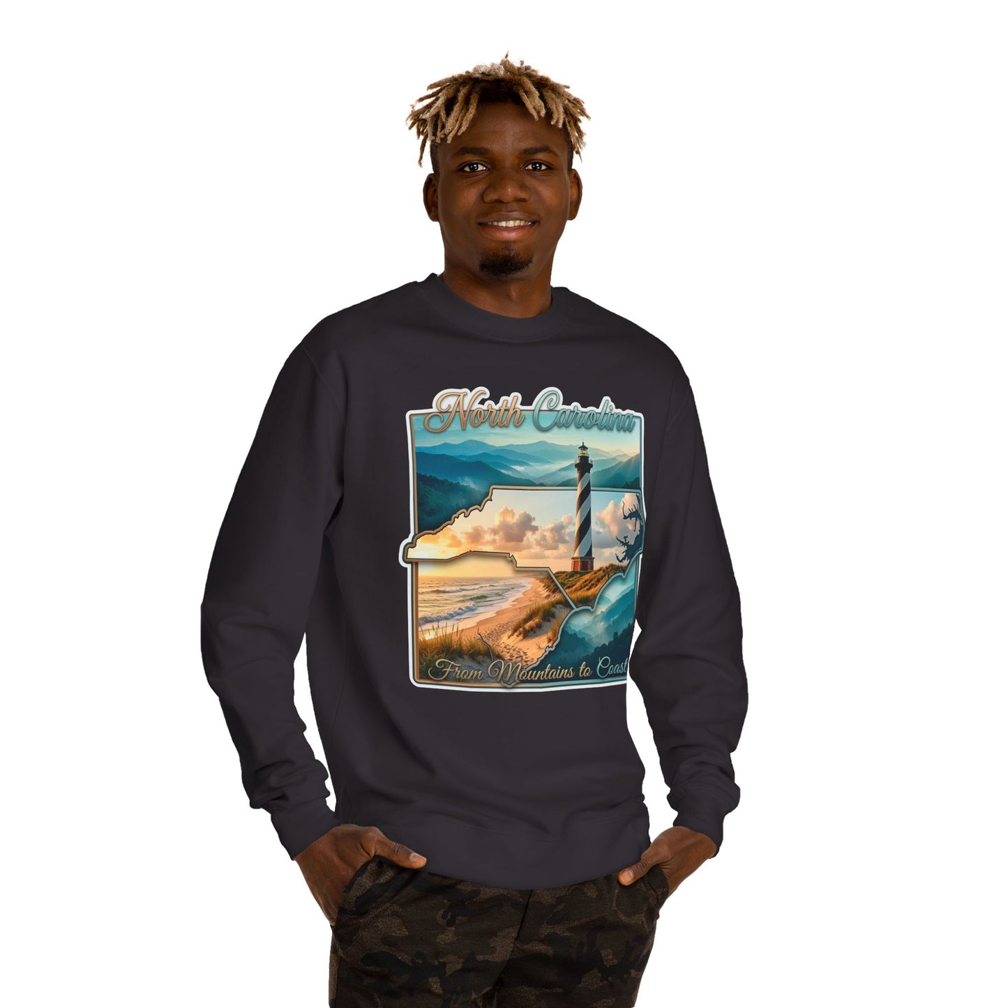North Carolina Lighthouse Sweatshirt — From Mountains to Coast Scenic Crewneck