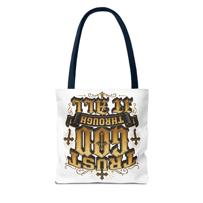 Religious Tote Bag — “Trust God Through It All” Inspirational Scripture Tote